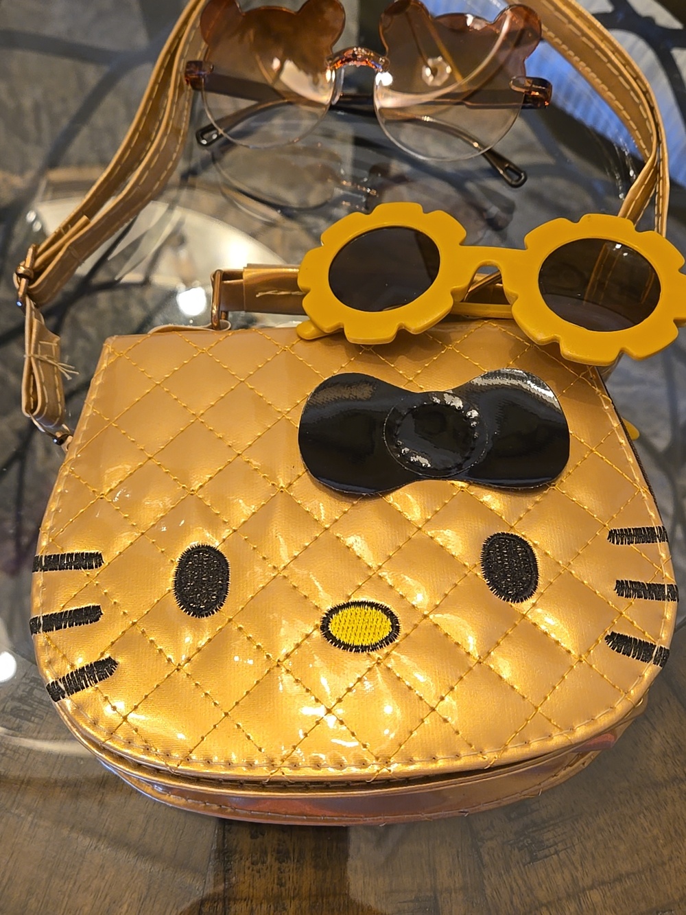 3 Pc Set - Hello Kitty Shiny Quilted Bag &  2 Pr Sunglasses . Easter Basket New